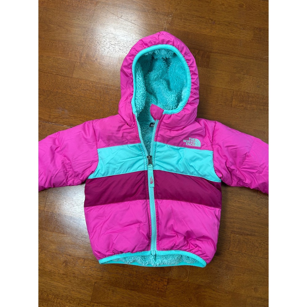 The North Face Puffer Jacket Infant 12-18M Pink Moondoggy 550 Down Hooded Coat